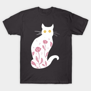 White kitty with pink flowers T-Shirt